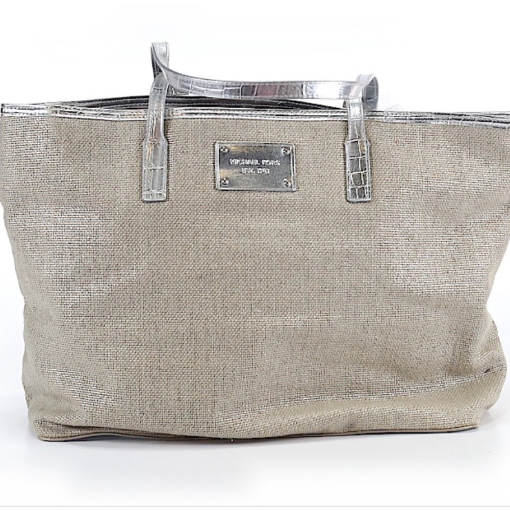 Michael Kors silver cotton metalic weave tote